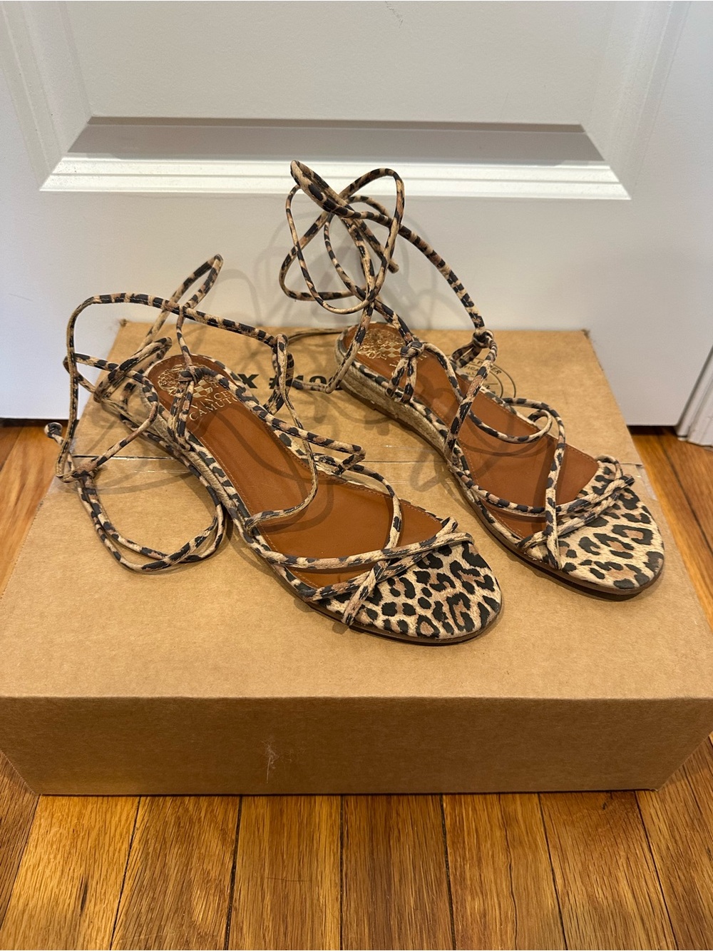 Vince Camuto Leopard Print Lace-Up Women's Sandals - Brown/Black